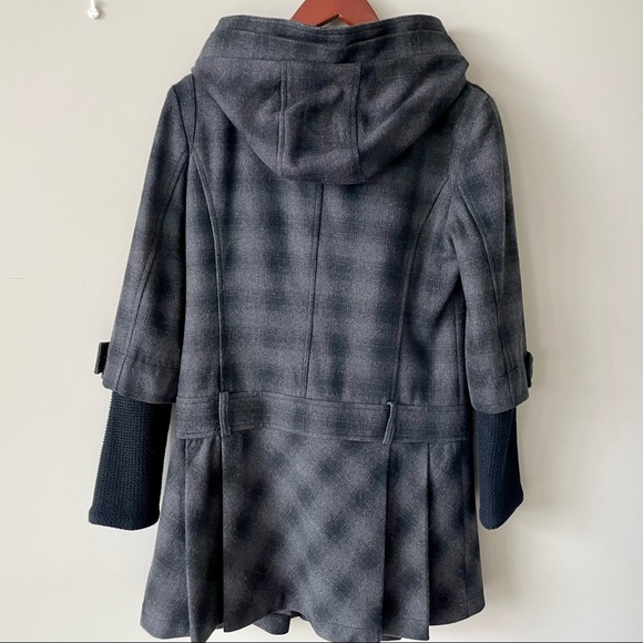 Checkered Wool Blend Hooded Coat - Picture 2 of 7